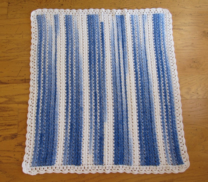 Blue & White Baby Blanket Hand Crocheted in Soft Acrylic Yarn Etsy