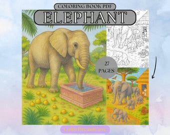 Elephant Coloring Book for Adults – Safari Jungle Scenes (PDF Download)