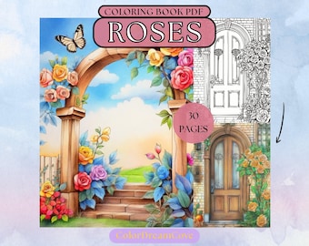 Roses Coloring Book for Adults – Elegant Floral Scenes (PDF Download)