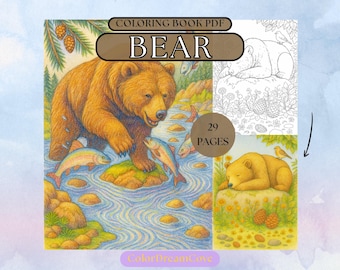Bären-Malbuch für Erwachsene – Realistische Tier- & Naturszenen, PDF Download (29 Seiten, 21x26 cm)