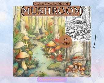 Mushroom Coloring Book for Adults – Forest Nature Scenes (PDF Download)
