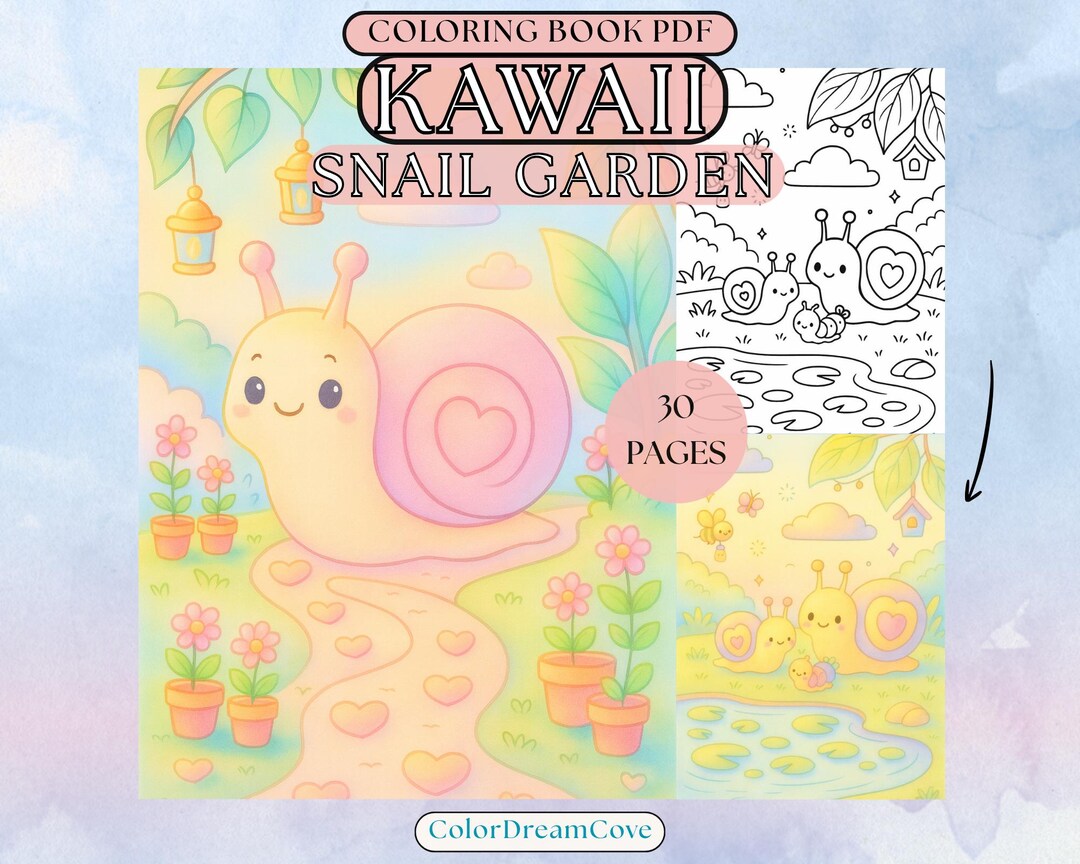 Kawaii Snail Garden Coloring Book for Adults – Cute Nature Scenes ...