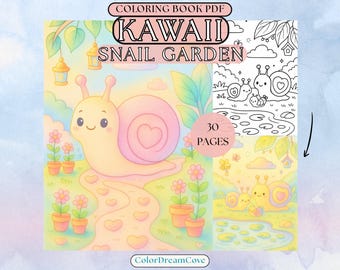 Kawaii kleurboek slakkentuin voor volwassenen – schattige natuurtaferelen en grillige tuinvrienden, pdf (30 pagina's, 8,5 x 11 inch)