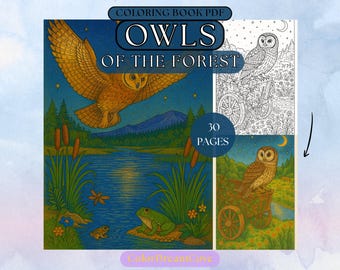 Owls of the Forest Coloring Book – Realistic Wildlife Scenes (PDF Download)