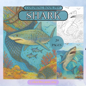 Shark Coloring Book for Adults – Realistic Ocean & Marine Life Scenes, Sea Creatures, PDF Download (29 Pages, 8.5x11&quot;)