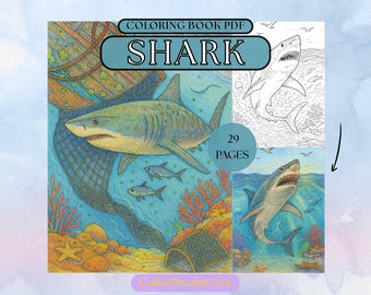 Shark Coloring Book – Realistic Ocean Scenes, Adults Relaxation (PDF Download)