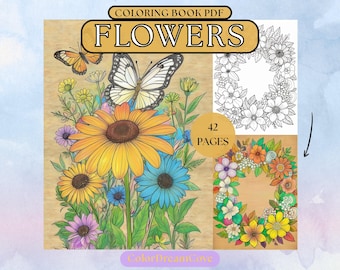 Florales Malbuch für Erwachsene – 42 botanische Designs (PDF Download)