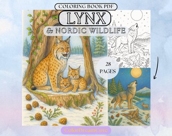 Lynx & Nordic Wildlife Coloring Book – Forest Animals, Winter Scenes (PDF Download)