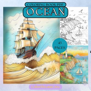 Ocean Coloring Book for Adults – Nautical Scenes, Lighthouses & Coastal Landscapes, PDF Download (43 Pages, 8.5x11&quot;)