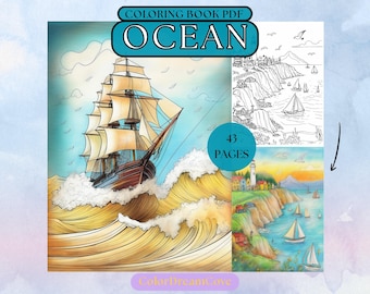 Ocean Coloring Book for Adults – Nautical Scenes, Coastal Art (PDF Download)