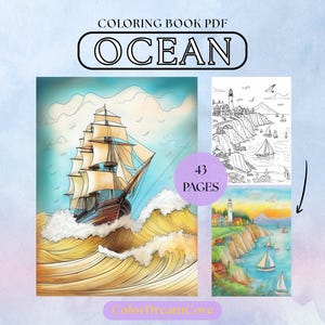 ocean coloring book, for kids and adults, PDF 43 pages, 8.5x11&quot;