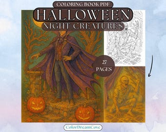 Halloween Coloring Book for Adults – Spooky Night Creatures (PDF Download)
