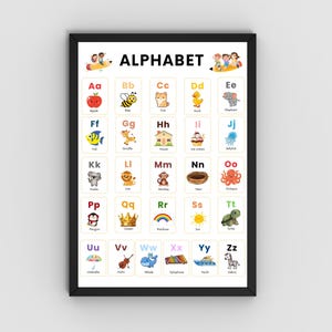 Poster de l&#39;alphabet pour enfants, art mural ABC pour la salle de classe et la chambre d&#39;enfant, tableau d&#39;apprentissage éducatif pour les tout-petits