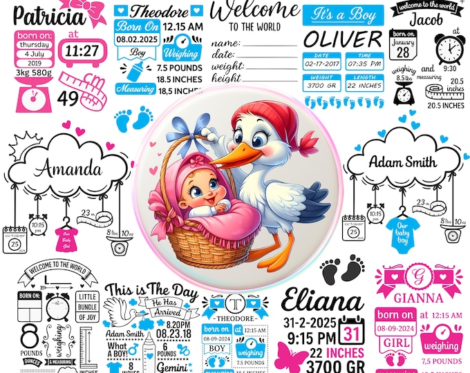 Birth Announcement Svg, Birth Stats Svg, Baby Keepsake Template Svg Dxf ...