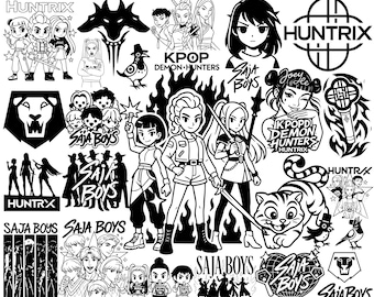 25 Kpop Demon Hunter Svg Png Bundle, Demon Hunters Inspired Svg, Girl Dinner, Cat And Bird Png, Sa-Ja Boy Png Svg, Cricut, Instant Download