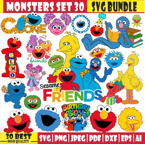 Street Monsters Characters Layered SVG, Elmo SVG Bundle, Street Monsters Faces, SVG Clipart Elmo and Friend, Birthday Clipart Digital Files