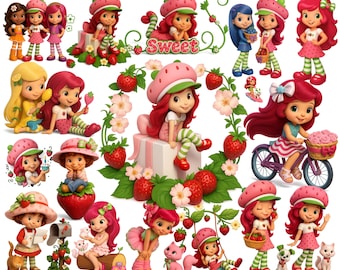 Clipartbundel Strawberry & Friends: 38 png-afbeeldingen (digitale download))