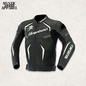 Suzuki x Hayabusa Motorbike Racing Genuine Leather Jacket, Suzuki Motorbike Rider&#39;s Jacket, Hayabusa Protective Jacket