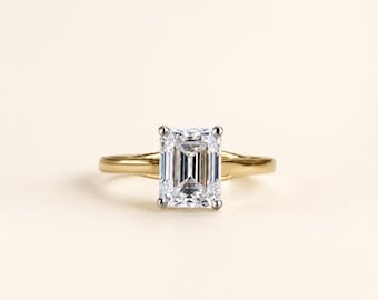 Emerald Cut Solitaire Ring, Minimal Emerald Diamond Ring, Cathedral Setting, Modern Engagement Jewellery