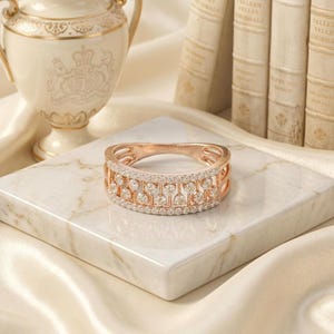 Vintage Half Eternity Wide Band Ring, Vigselring med flera stenar, Lab Grown Diamond Jubileumsring, Unik Bröllopsgåva