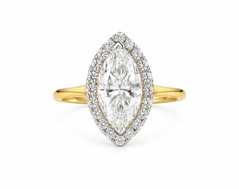 Marquise Lab Zuchtdiamant Halo Ring, Marquise Solitaire Verlobungsring, 14K Gold
