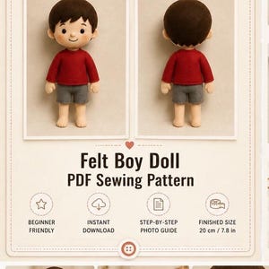 Felt Boy Doll Sewing Pattern | Beginner Friendly Plush Toy Tutorial (PDF Download)