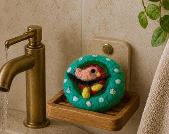 Handmade Felted Soap with Needle Felted Bird Art – Natural Wool Exfoliating Bar