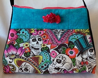 Day of the Dead Purse Cross Body Shoulder Bag Alexander Henry Flowers skull