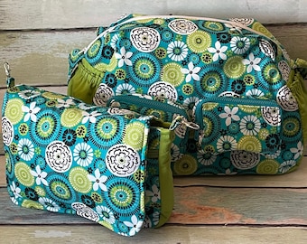 Floral Baby Diaper Bag Crossbody Diaper Clutch Teal Blue Lime Green