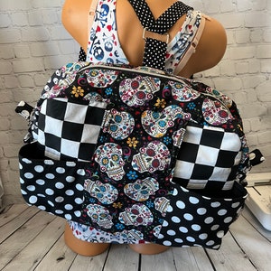 Skull Baby Diaper Bag Convertible Backpack Shoulder Carry Crossbody Checker Day of the Dead Polka Dot Flower
