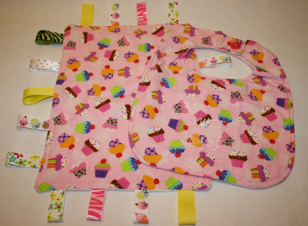 Cupcake Baby Bib Baby Shower Gift Set Teether Security Blanket Etsy