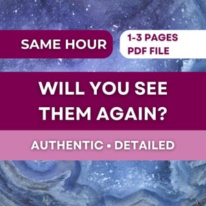 Op de afbeelding: Afbeelding met tekst op een blauw-witte achtergrond. De tekst bevat "SAME HOUR", "1-3 PAGES PDF FILE", "WILL YOU SEE THEM AGAIN?" en "AUTHENTIC • DETAILED".