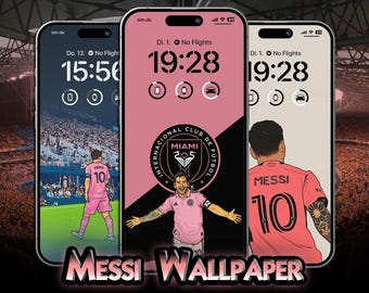 3x Lionel Messi Cartoon Stijl Inter Miami Voetbal Achtergronden | Digitale Download | HD Achtergronden | iPhone & Android | (Set Nr. 1)