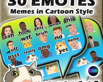 30 grappige cartoon memes op Twitch - emoties / reactiegezichten - streamer- en social media-pakket / Kick, Discord, YouTube, Twitch