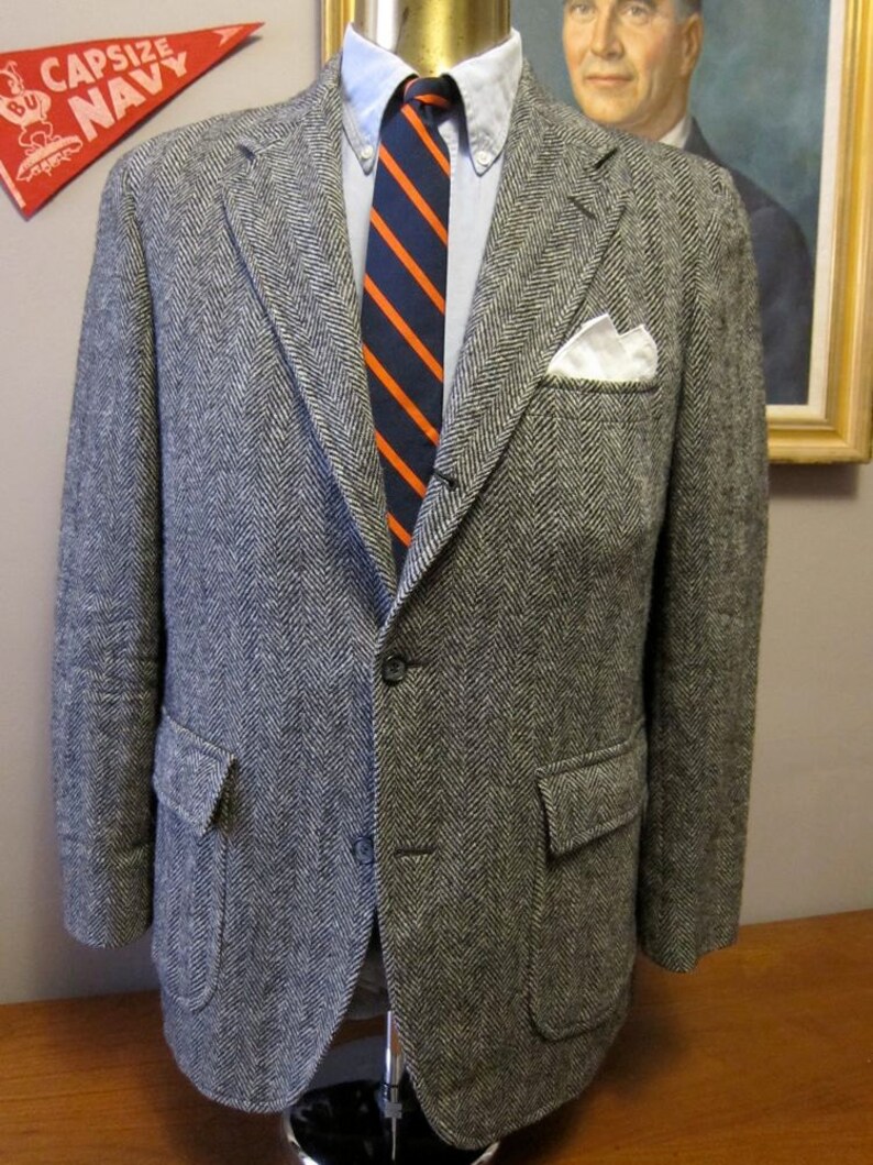 Vintage Brooks Brothers Gray Herringbone Tweed Sack Sport Coat Etsy