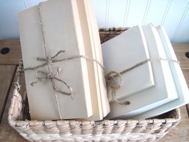 Rustic Book Bundles Bound with Jute. Natural Whites, Creams, Beige, Neutral Shelf Filler Bulk Custom Orders Save image 2