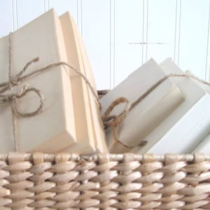 Rustic Book Bundles Bound with Jute. Natural Whites, Creams, Beige, Neutral Shelf Filler Bulk Custom Orders Save image 1