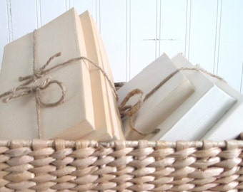 Rustic Book Bundles Bound with Jute. Natural Whites, Creams, Beige, Neutral Shelf Filler  - Bulk Custom Orders Save