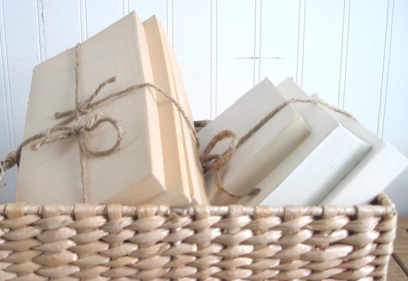 Rustic Book Bundles Bound with Jute. Natural Whites, Creams, Beige, Neutral Shelf Filler Bulk Custom Orders Save image 1