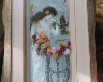 Grecian Woman - 3D Embroidery in Shadow Box Frame