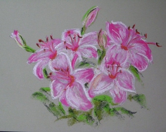 Pink & White Lilies - Original Pastel Painting/Drawing