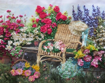 Summer Garden Repose - 3D Hand Embroidery (Silk Ribbon Embroidery)