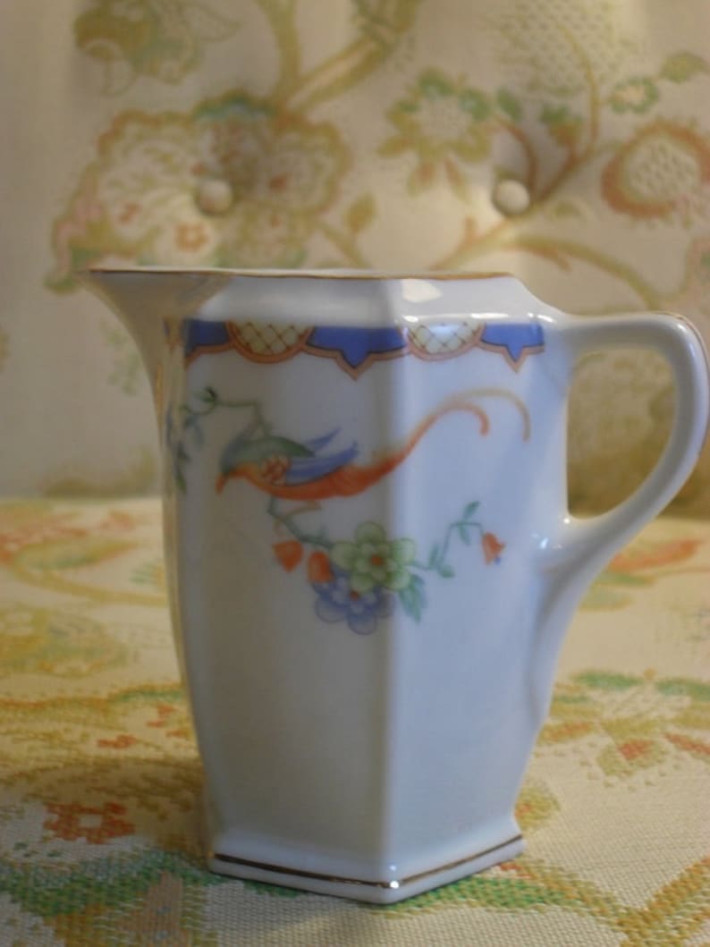 china cream pitcher-Bird of Paradise-Made in Czechoslovakia image 1