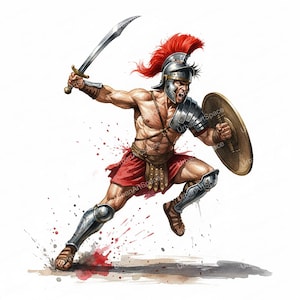 13 Roman Gladiators Clipart, Printable Watercolor Cipart, High Quality JPGs, Digital download