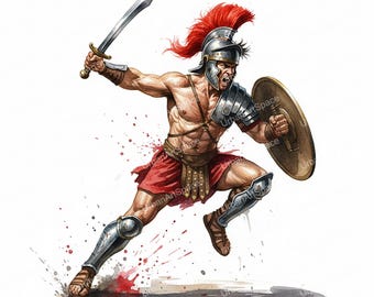 13 Romeinse gladiatoren clipart, afdrukbare aquarel Cipart, hoge kwaliteit jpg's, digitale download