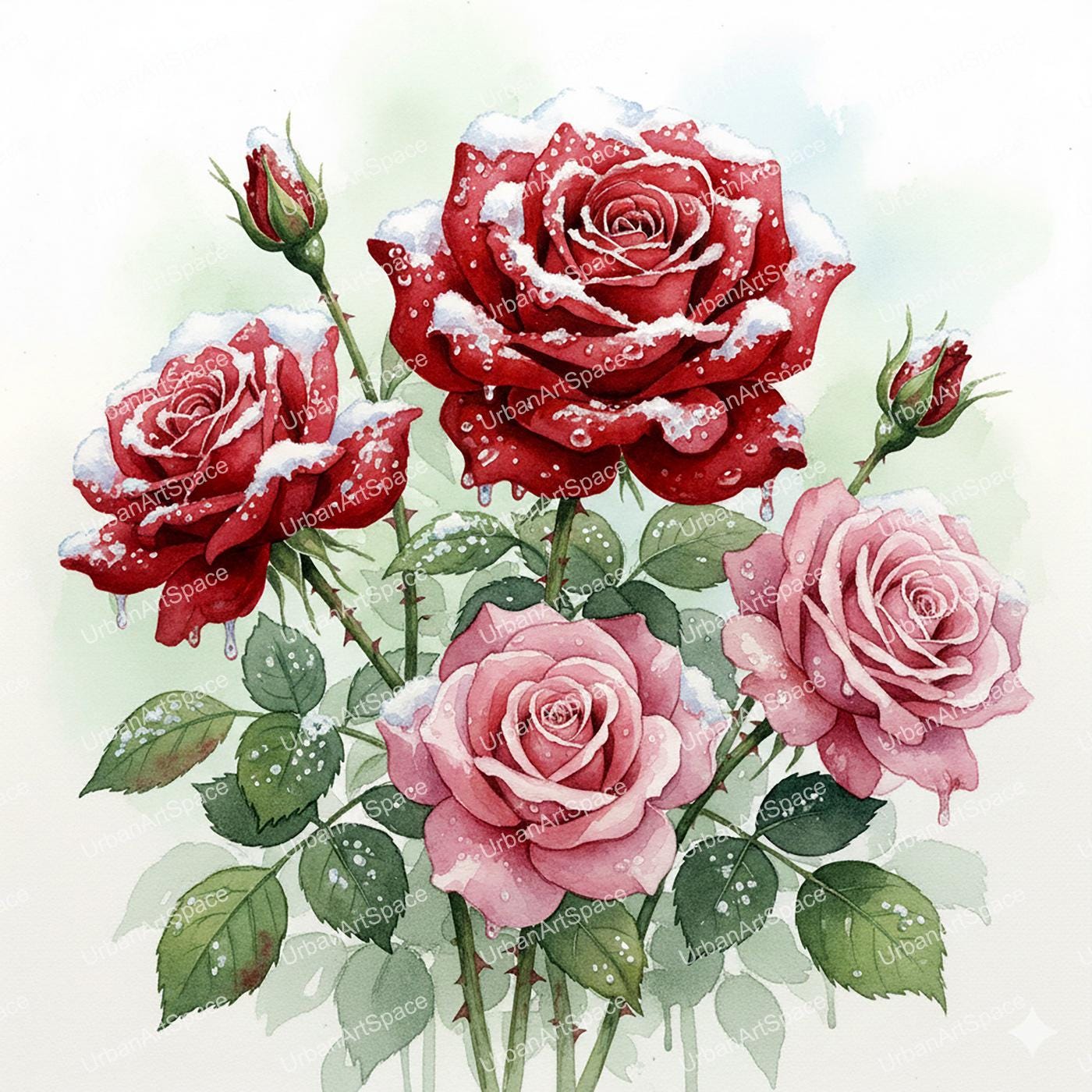 Free Printable Christmas Roses 12 Winter Roses, Christmas Red Roses , Printable Watercolor Clipart ...