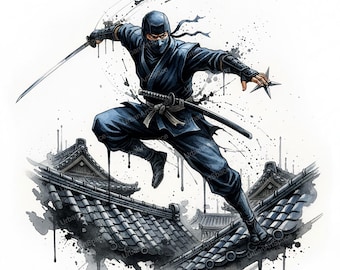 14 Japan Ninja Clipart, Japan Warrior Images , Printable Watercolor Cipart, High Quality JPGs, Digital download