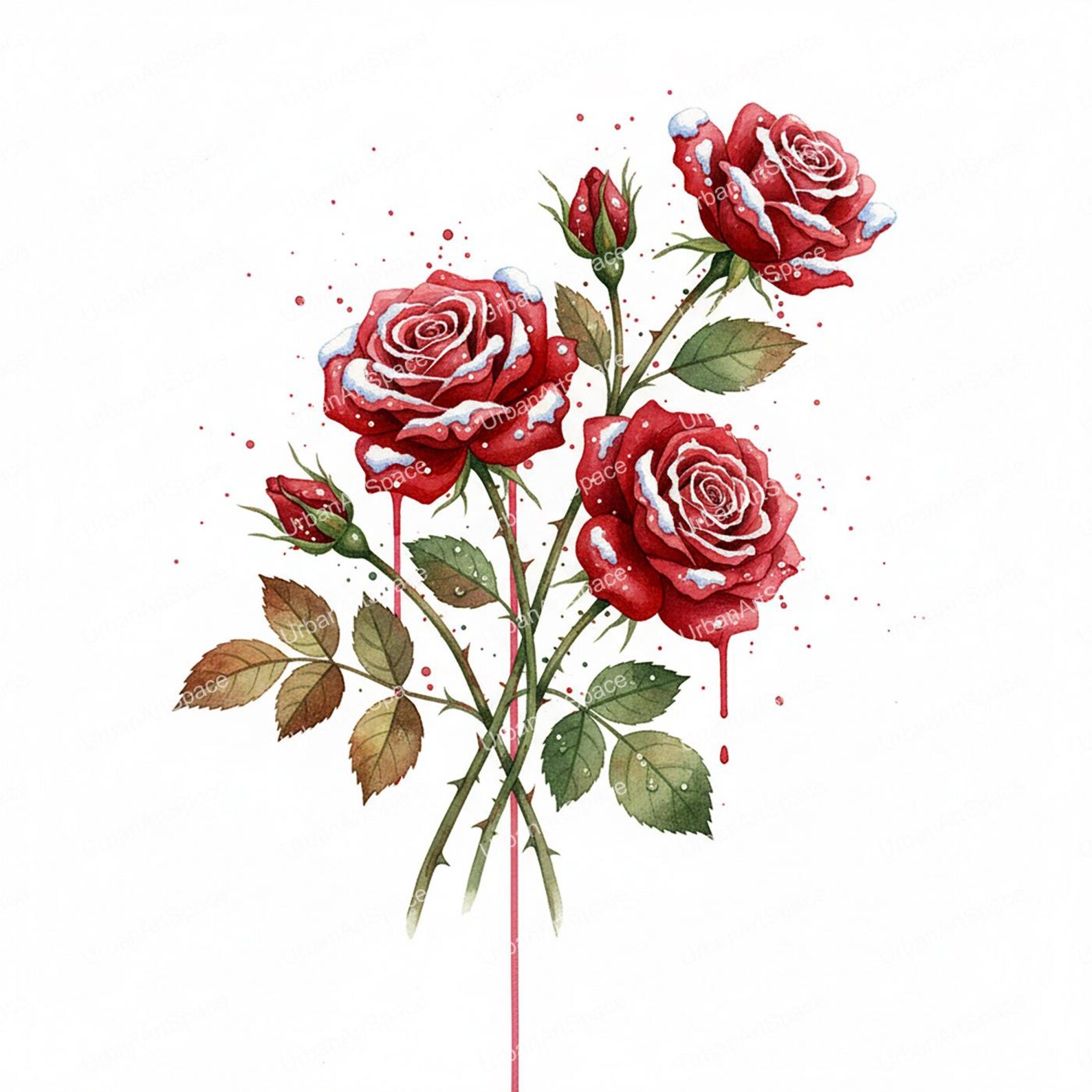 12 Winter Roses, Christmas Red Roses , Printable Watercolor Clipart ...