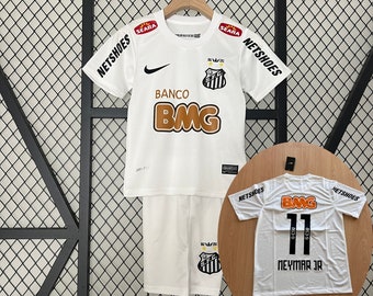 Niños Retro Neymar JR 11 Santos FC Home Retro Jersey 2011-2012, camiseta de fútbol inspirada en Neymar JR, conjunto completo de camiseta de fútbol Neymar