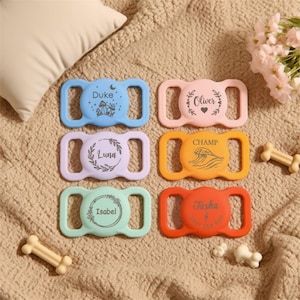 Pet AirTag Collar Holder,Slide on Dog Name Tag,Custom AirTag Cat Collar,Silicone Slient Air Tag Case,Engraved Air Tag Case for Dog Collar